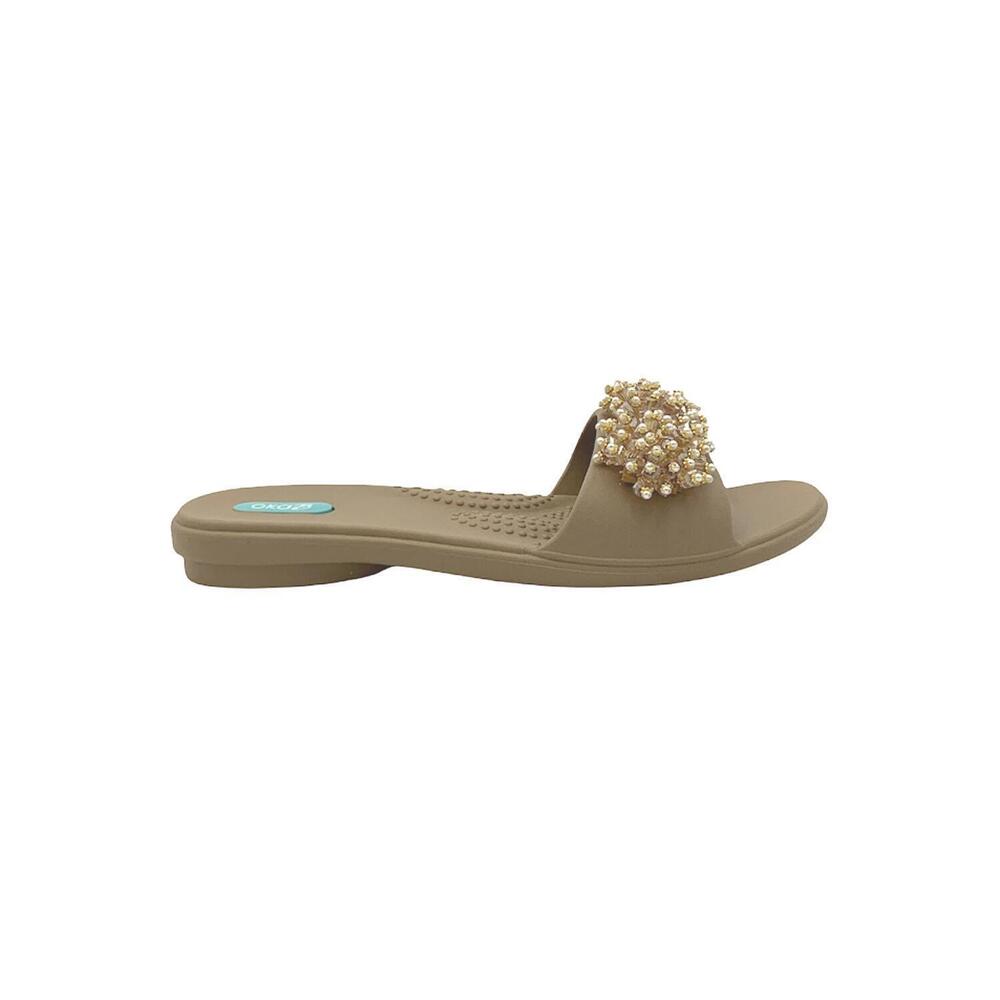 Oka-B Beaded Embellishment Slide Sandals Gaga Chai - Medium
